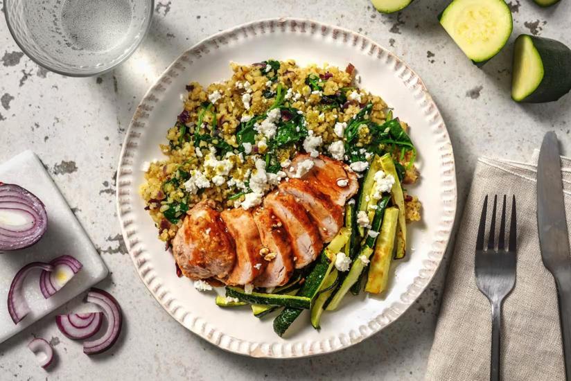 Boulgour garni et filet de porc laqué