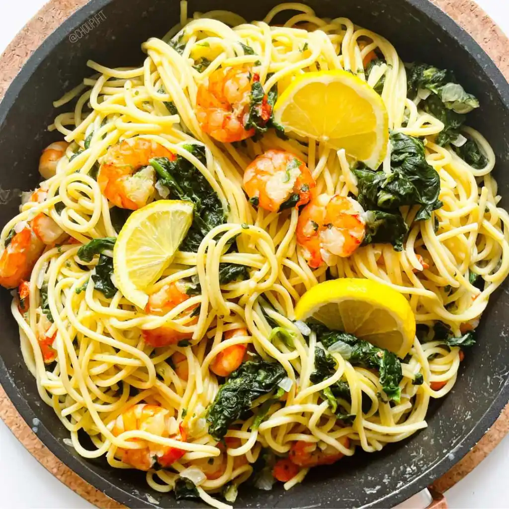 Linguine aux crevettes et sauce citronnée au lait de coco